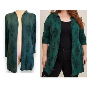 Torrid Disney Haunted Mansion Wallpaper Print Hooded‎ Open Cardigan Sweater 4X
